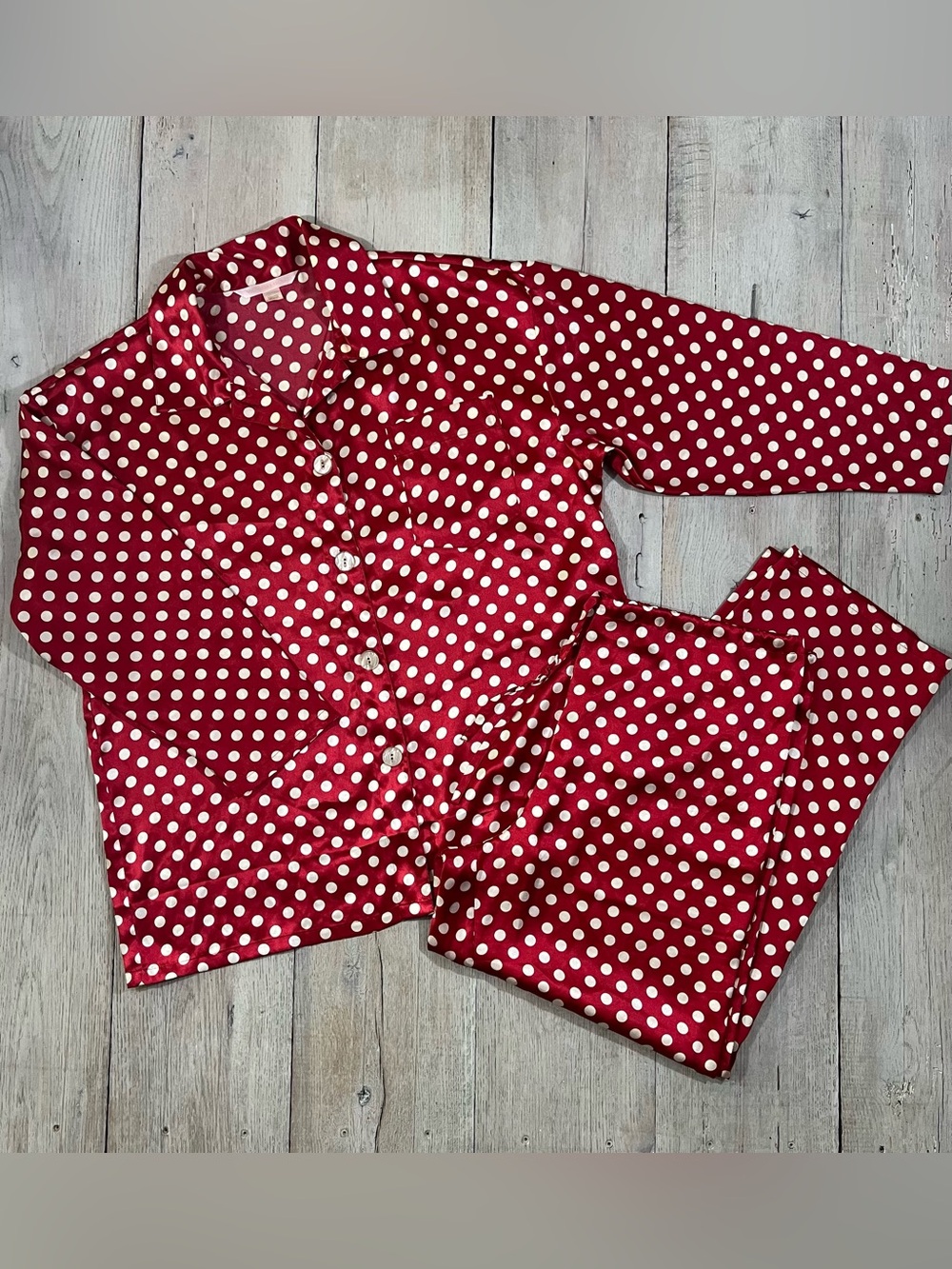 Vintage Victoria’s Secret Red White Polka Dot Satin Pajama Set Size M 4/99